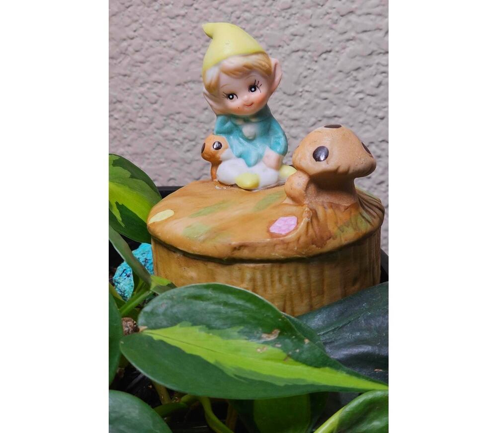 70s Vintage HOMCO Pixie ELF Garden GNOMES 5404 TRINKET Boxes